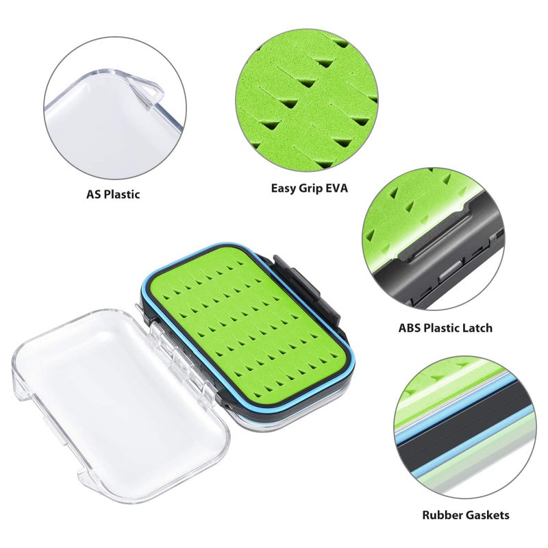 Gonex Fly Boxes for Fly Fishing Jig Boxes Two-Sided Waterproof Lightweight Fly Fishing Box Easy Grip Transparent Lid Fly Fishing Lures Box, 4.1""x 3.0""x 1.2"", Green - Image 5